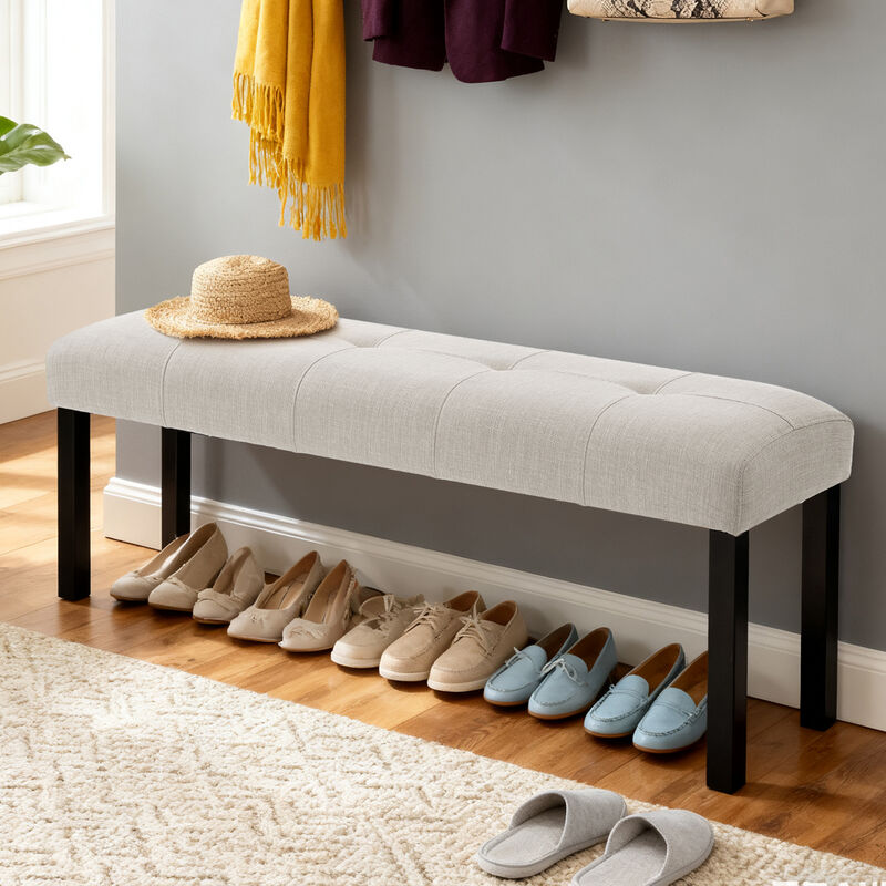 Merax Tufted Linen Bench - Versatile 250lbs Capacity Seating image number 1