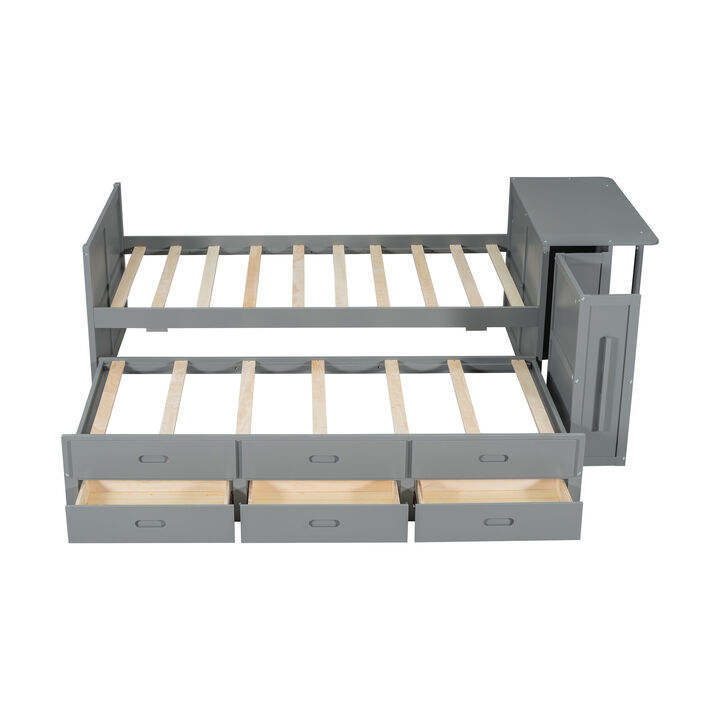 Merax Platform Bed with Desk and Storage Shelf