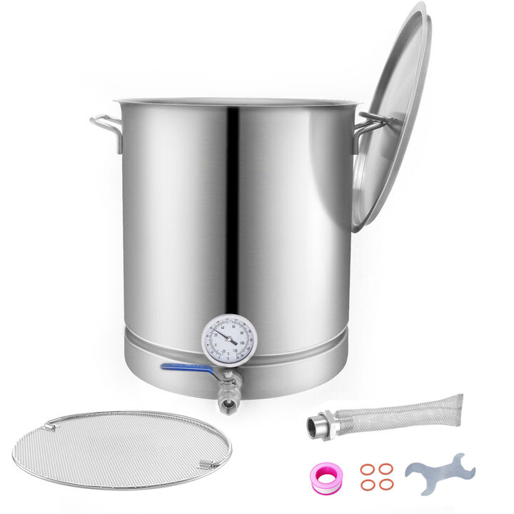 VEVOR Stainless SteelKettle, 16 GALLON Brewing Pot, Tri Ply Bottom for Beer, Brew Kettle Pot, Home Brewing SuPlasticlies Includes Lid, Handle, Thermometer, Ball Valve Spigot, Filter, Filter Tray