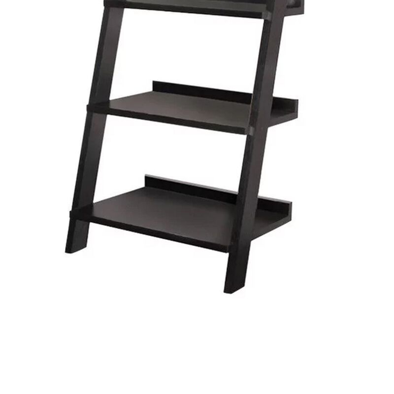 Exhibiting Modern Ladder Bookcase With Five Shelves, Black-Benzara