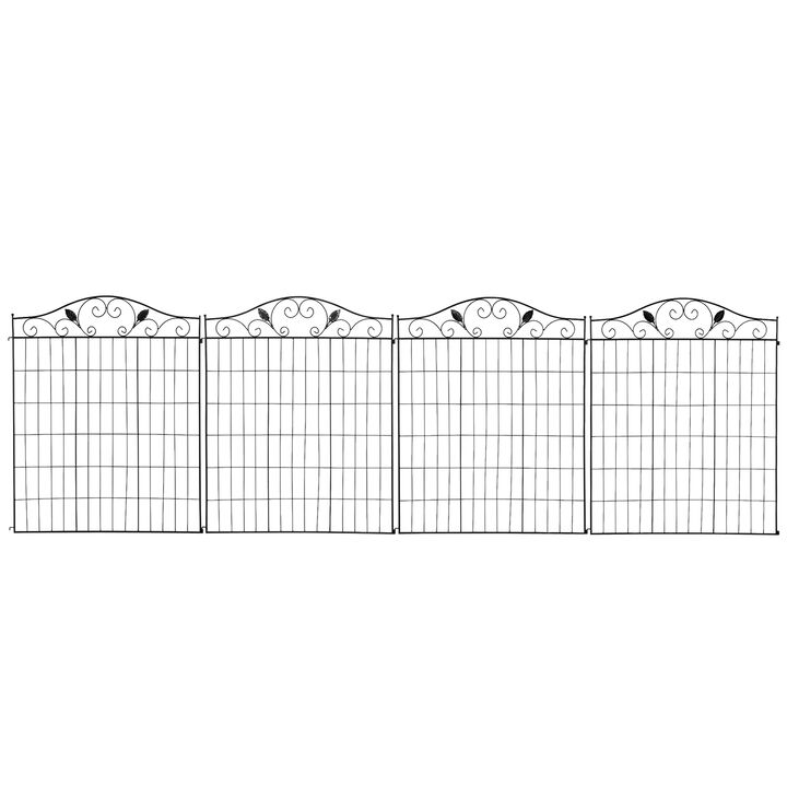 Outsunny Garden Decorative Fence Panel, 4 Pack, 44 x 36-Inch, Linear Length 12 Feet, Steel Border Folding Fence for Garden Landscaping