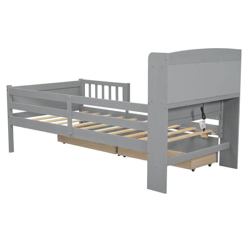 Merax Platform Bed with LED Light and 2 Drawers