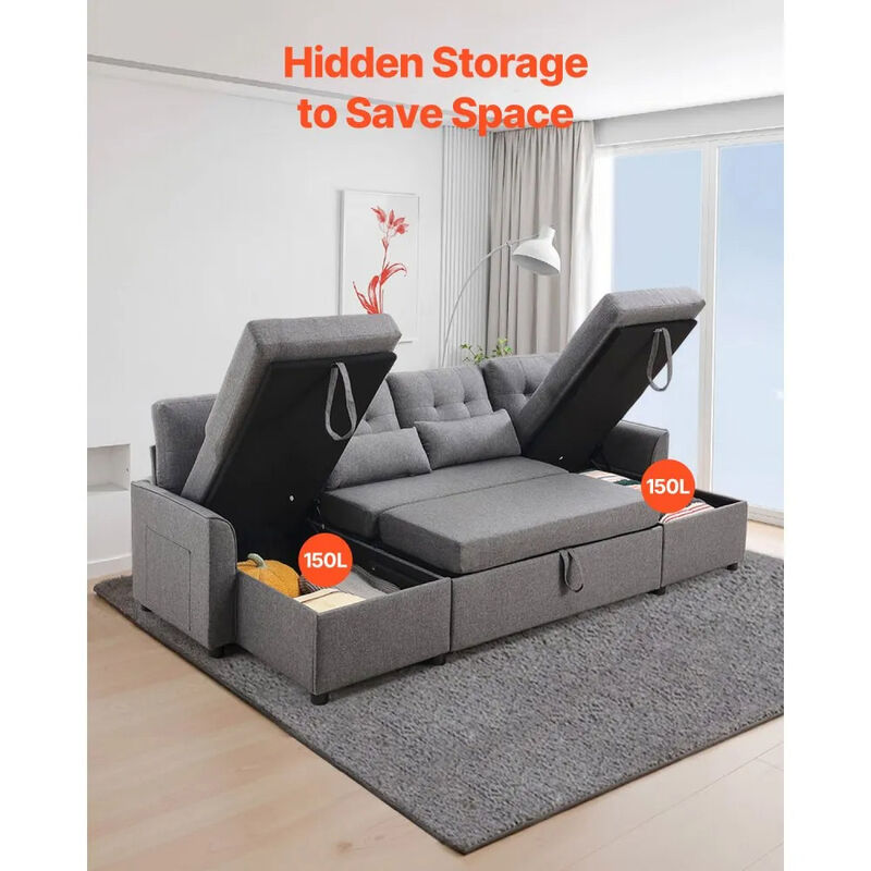 U-Shaped Convertible Sofa Bed with Double Chaise, Storage and Pull-Out Sleeper