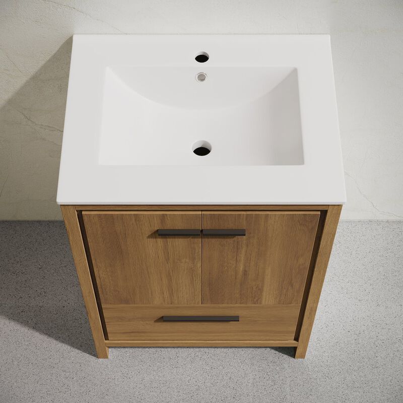 Virage 24" Freestanding Bathroom Vanity in Brown Oak with Sink Top image number 3