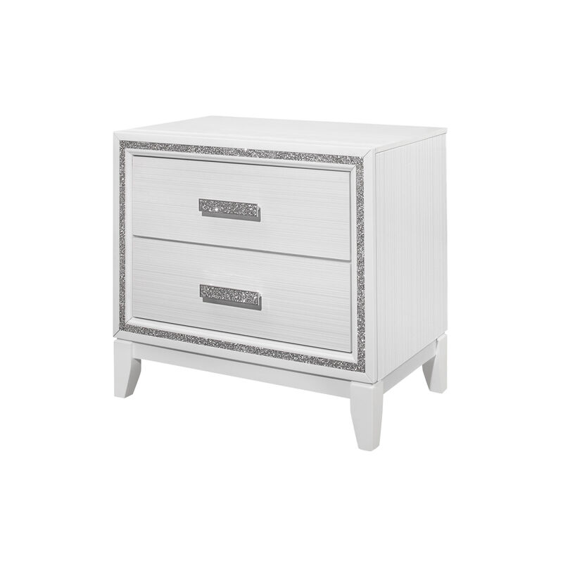 Bedroom Nightstand with Two Drawers – Wood Bedside Table with Crystal Bling