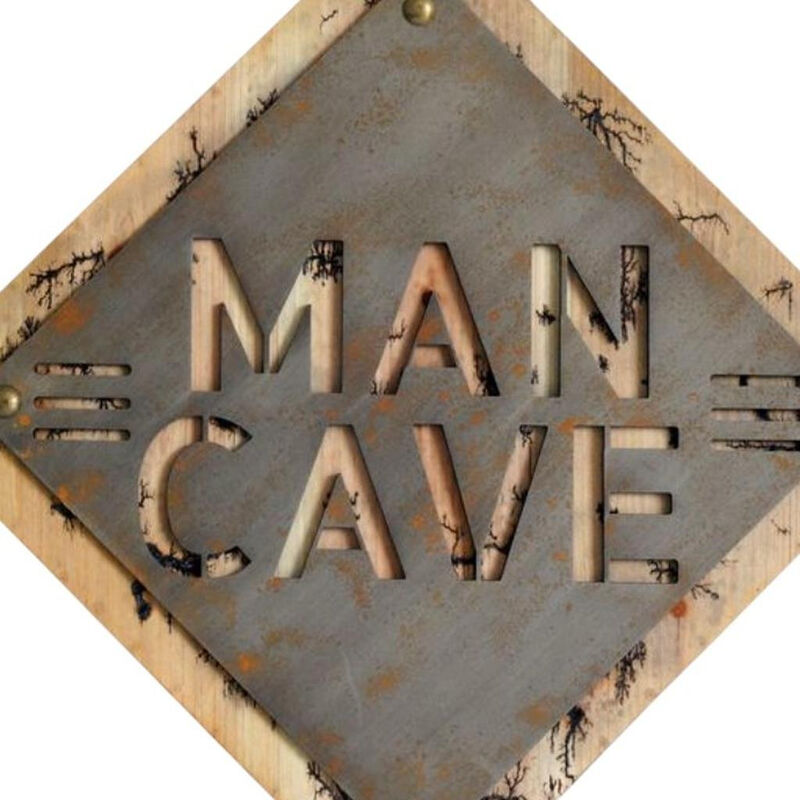 HomeRoots 19" X 18" Gray And Natural Man Cave Metal And Wood Wall Decor image number 4
