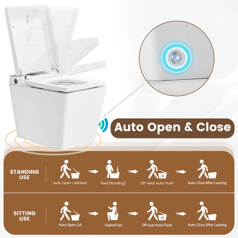 Smart Toilet with Full Automation, Square Design, Radar and Foot Sensors, and Instant Heating image number 4