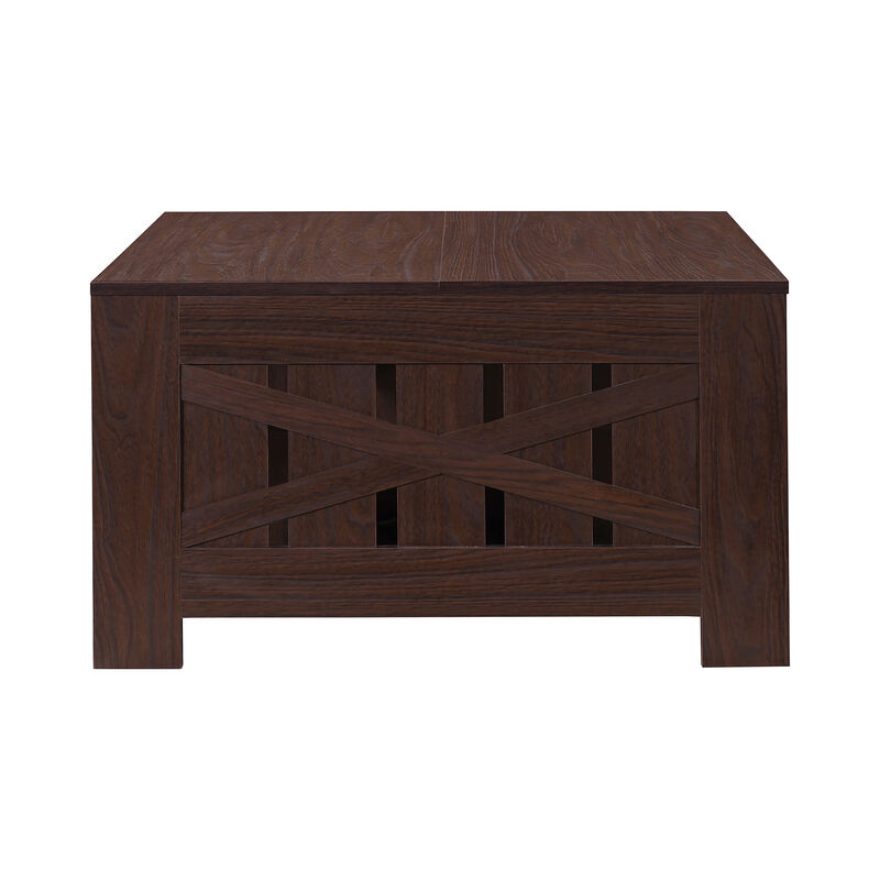 31.5 in. Farmhouse Square Coffee Table with Open Storage for Living Room
