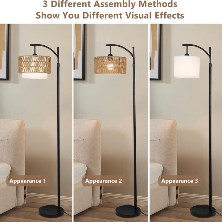 ELEMENT ACE Adjustable Arc Floor Lamp with 3 Color Temperatures Dimmable Standing Lamp with Dual Shades Remote Control for Living Room Bedroom Office Home Decor