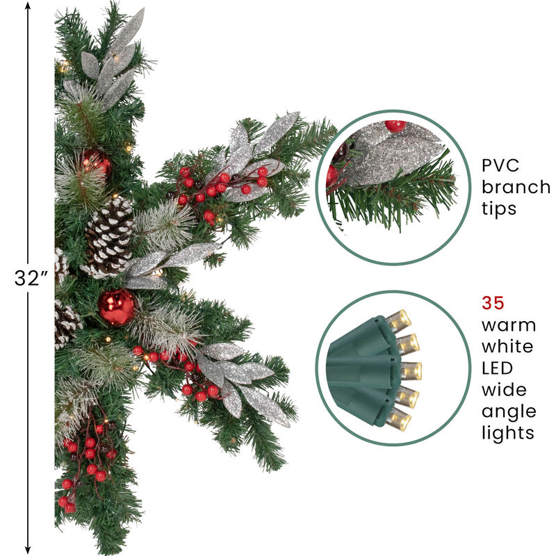 32" Pre-Lit Decorated Frosted Pine Cone and Berries Artificial Christmas Snowflake Wreath image number 4