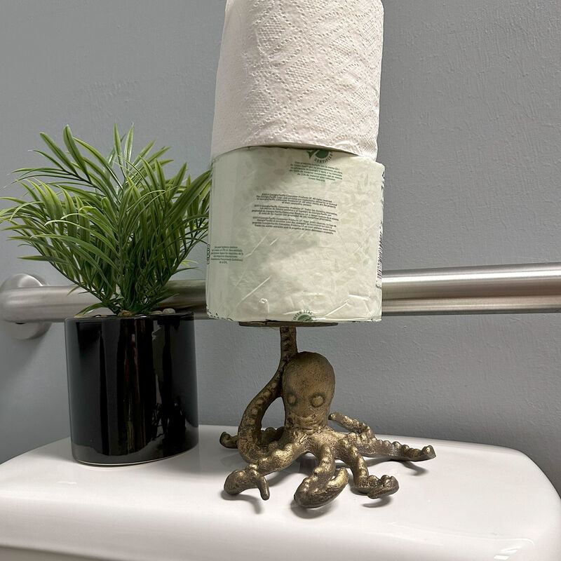 Bronze Cast Iron Octopus Paper Towel Holder Kitchen Bathroom Decor Organizer image number 6