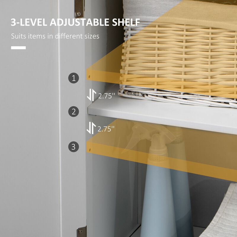 White Bathroom Organizer: Freestanding Cabinet with Drawer & Adjustable Shelf