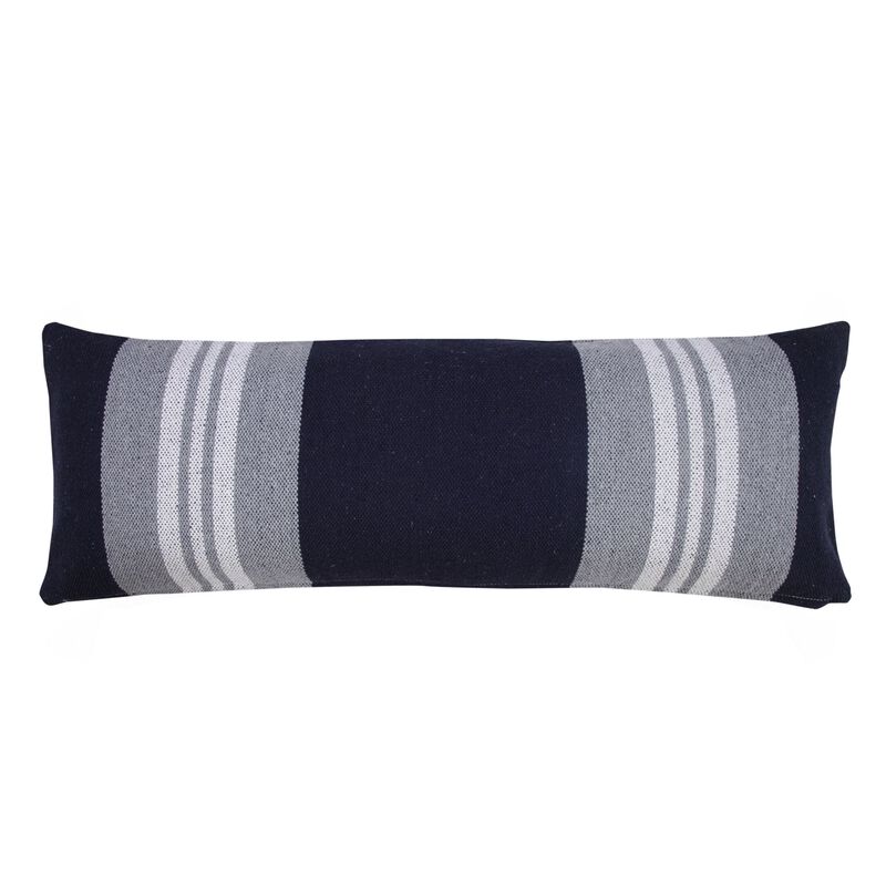 36" White and Blue Double Striped Lumbar Throw Pillow