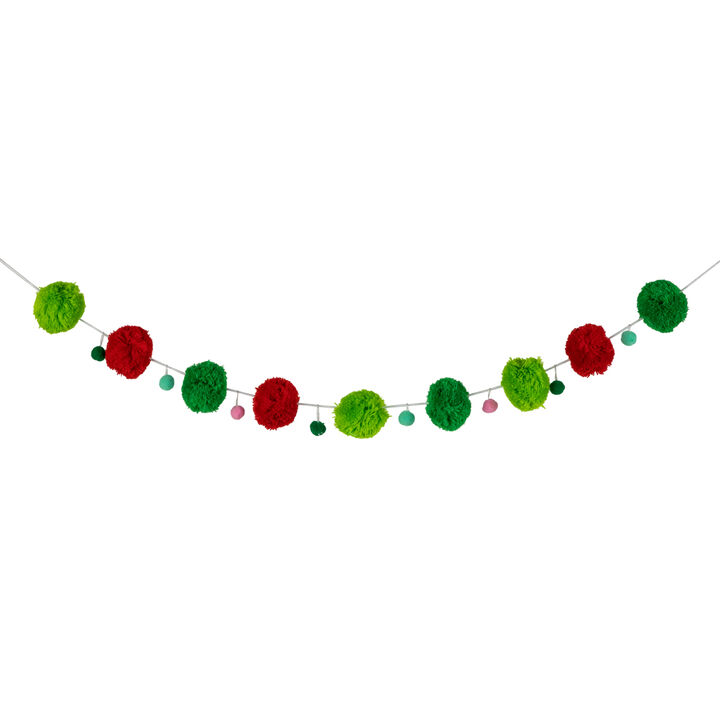46" Green and Red Christmas Wool Beaded Garland - Unlit