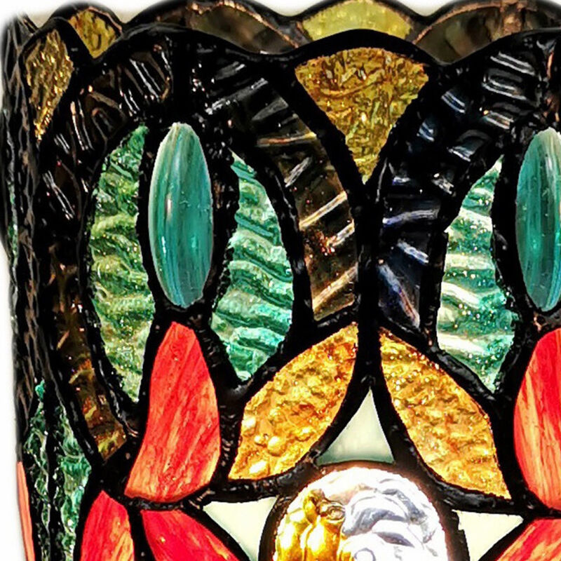 Hivvago 11" Beige and Orange Mosaic Tile Stained Glass Accent Lamp