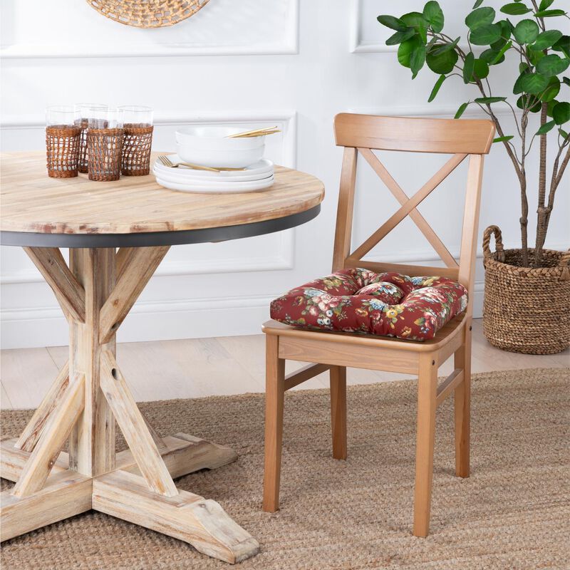 Ellis Bella Rose Stylish Medium Scale Printed Floral Pattern Non-Skid Chair Pad 16"x16" Red