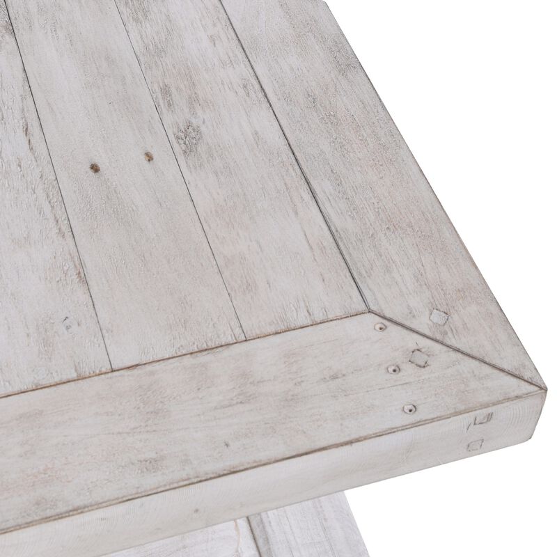 Kai 66 Inch Reclaimed Pine Dining Bench, Turned Pedestals, Antique White-Benzara