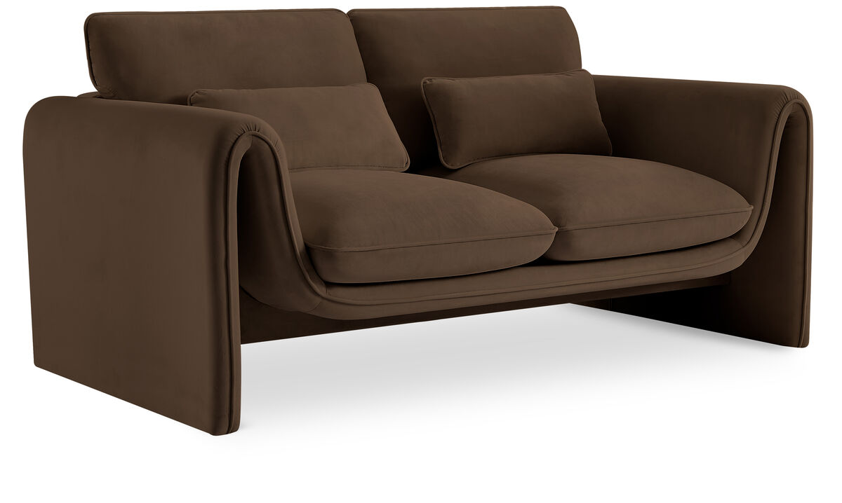 Meridian Furniture Sloan Brown Velvet Fabric Loveseat