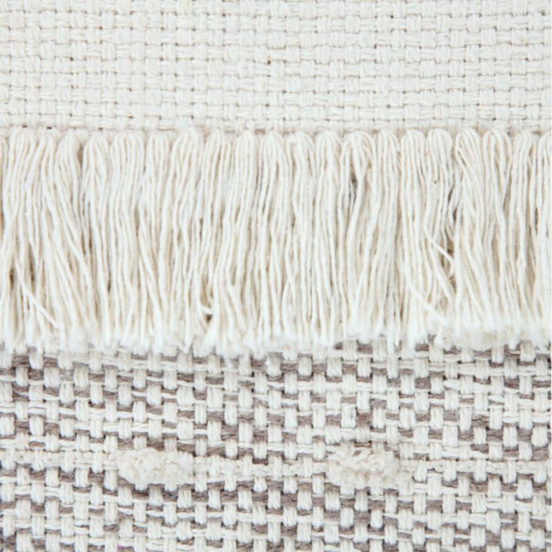 Hivvago 18 Inch Cream Cotton Striped Pouf Ottoman