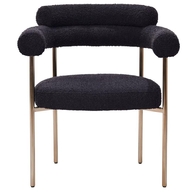 Best Master Furniture Beren Black Boucle Fabric Dining Chair With Gold Leg, Set Of 2
