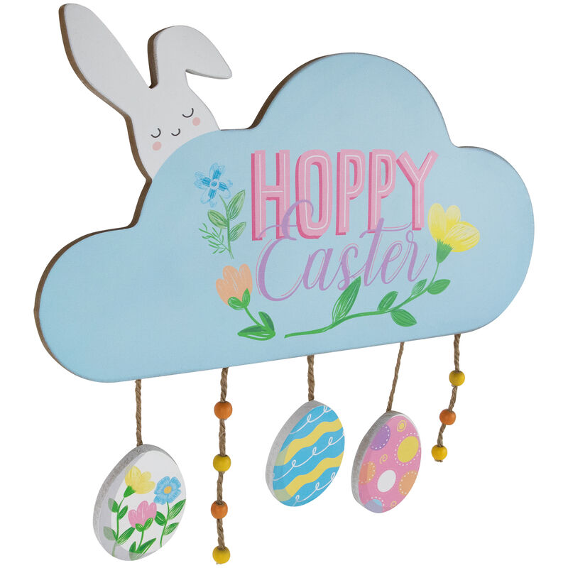 Hoppy Easter Wooden Wall Sign with Bunny and Eggs - 15.75"