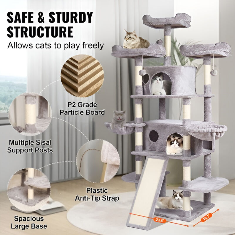 Indoor Cat Tower with Cat Condos and Sisal Posts for Scratching, Climbing, and Napping