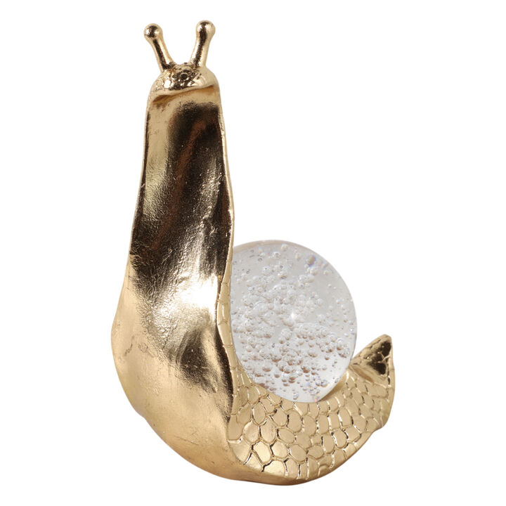 8" Snail With Glass Ball, Gold