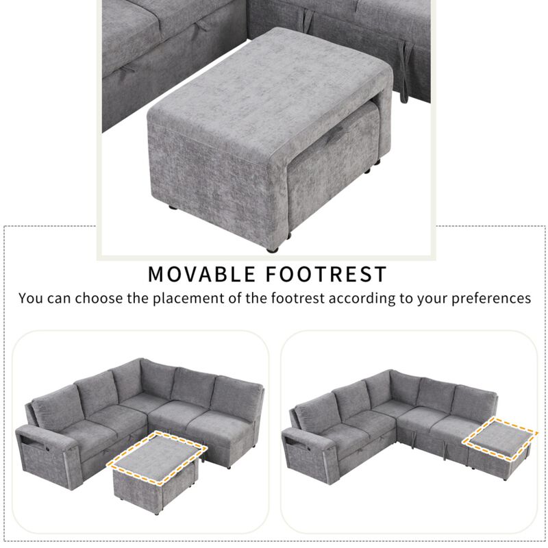 Gabdor L‑Shaped Pull‑Out Sectional Sofa Bed image number 3