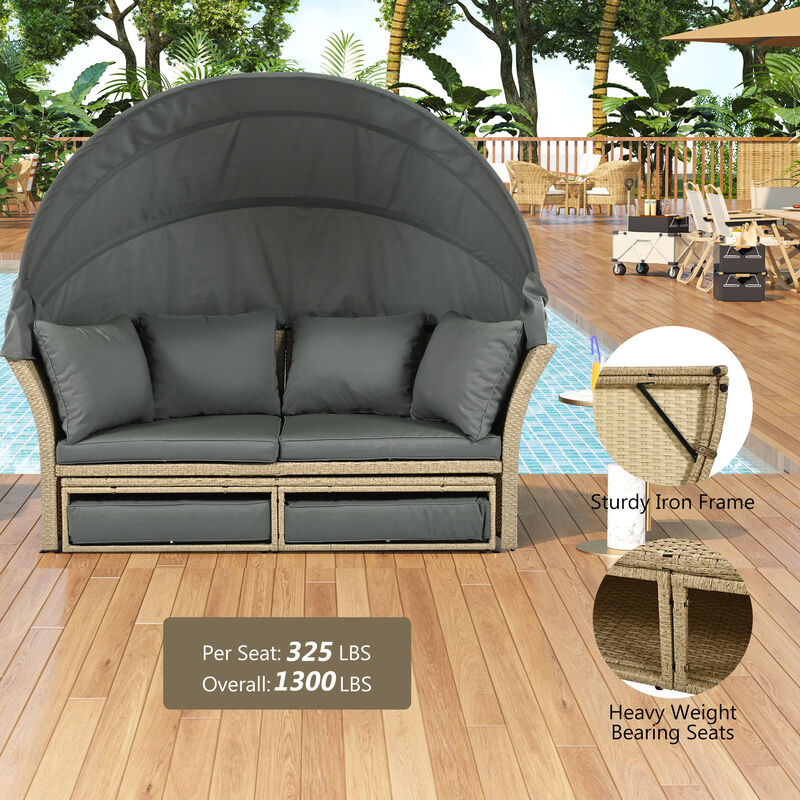 Merax Outdoor Patio Daybed Wicker Rattan Sofa with Canopy