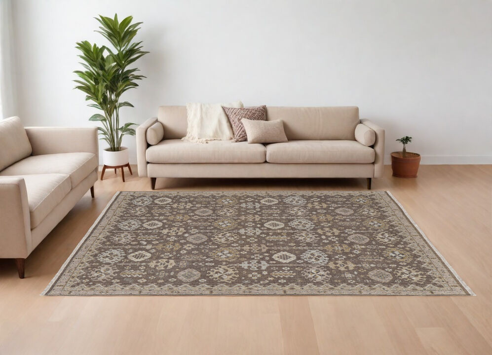 HomeRoots Wool Oriental Hand Knotted Area Rug With Fringe