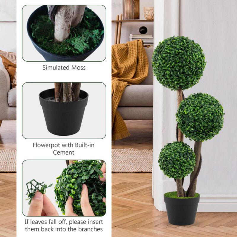 Hivvago 36 Inch Tall Artificial Boxwood Topiary Tree in Pot
