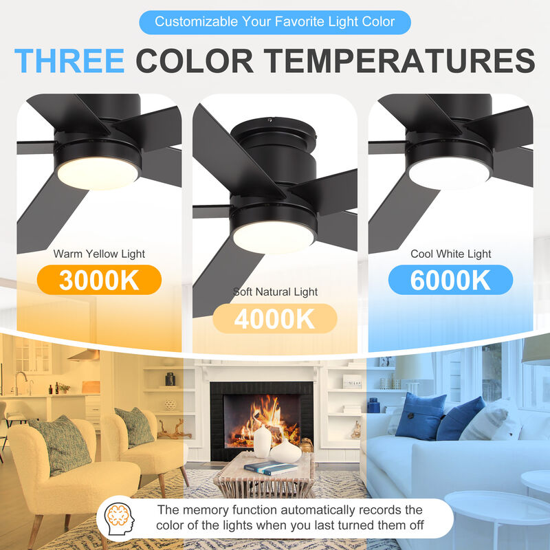 Breezary 52 Inch Low Profile LED Ceiling Fan with App Control, Remote, 5 Plywood Blades image number 1