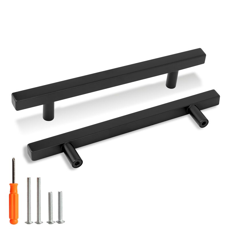 Redunest Cabinet Pulls Matte Black Cabinet Handles Square Drawer Pulls, 5 Pack 5 Inch 128mm Hole Centers Stainless Steel Kitchen