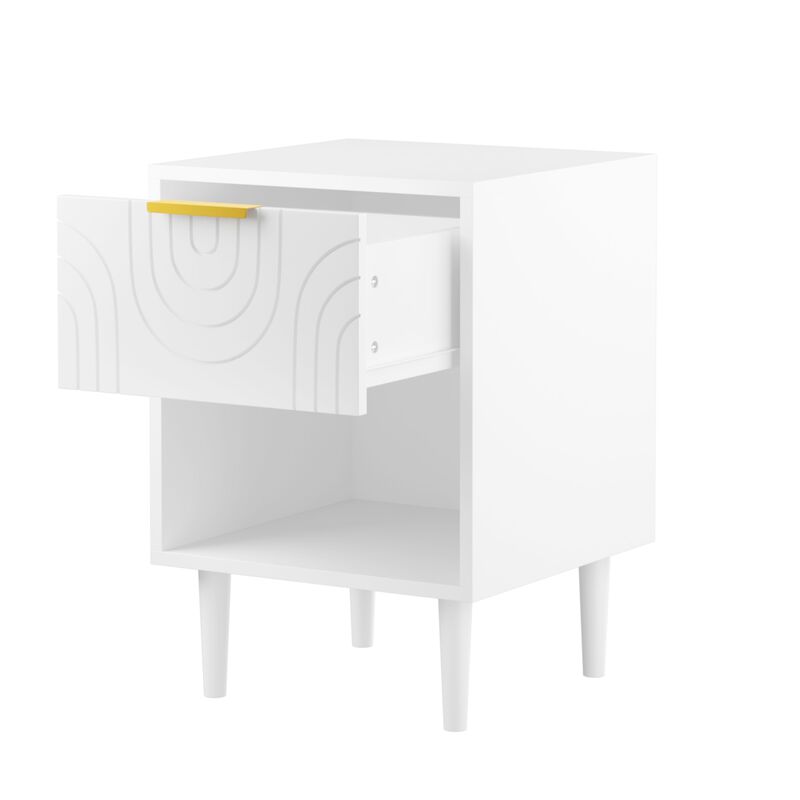 22.8" Assembled White Nightstand 1-Drawer 1-Shelf Gold Handle image number 7