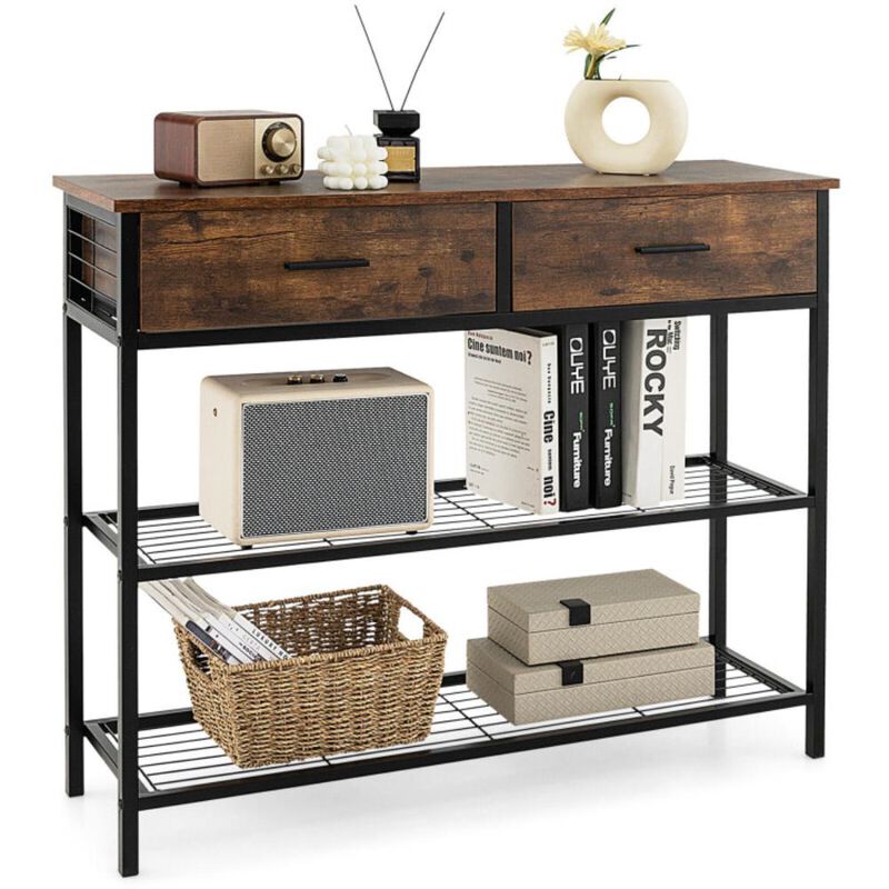 Hivvago Entryway Table with 2 Drawers and 2-Tier Shelves