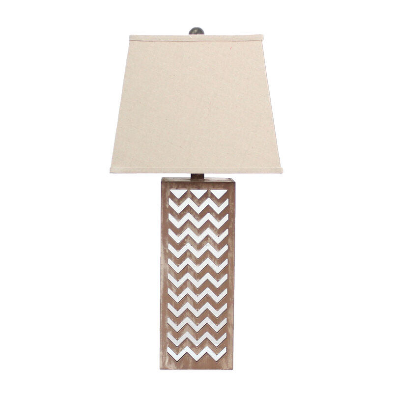 Hivvago 28" Distressed Natural And Silver Metal Bedside Lamp With Beige Cone Shade