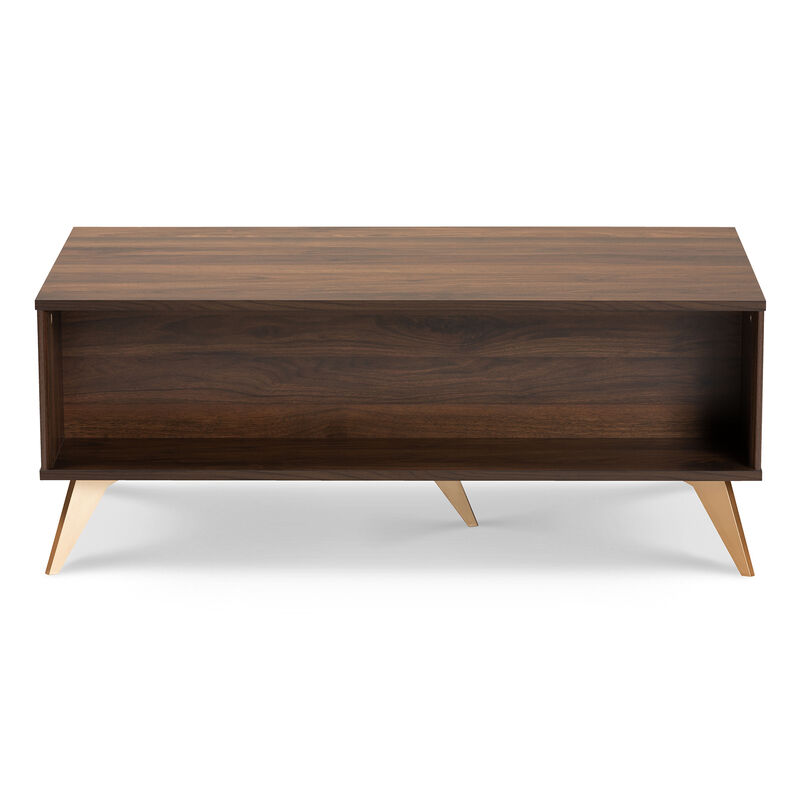 Baxton Studio Edel Mid Century Modern Walnut Brown And Gold Finished Wood Coffee Table