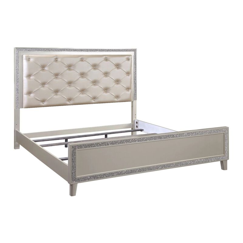 Lee 2 Drawer Faux Leather Tufted King Bed, Champagne
