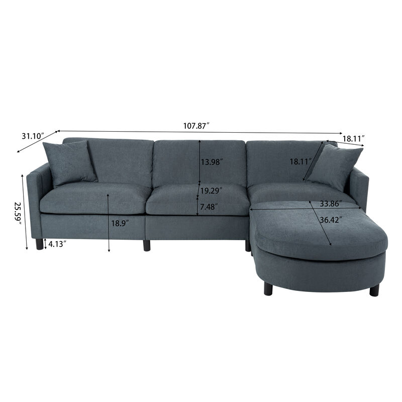 107.8" Sectional Sofa Couch 1 Ottoman image number 3
