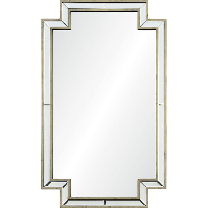 40" Antique Silver Wooden Framed Beveled Rectangular Wall Mirror