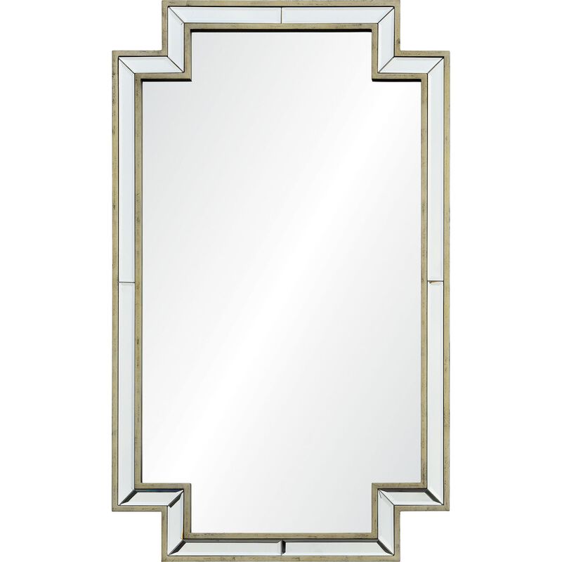 40" Antique Silver Wooden Framed Beveled Rectangular Wall Mirror