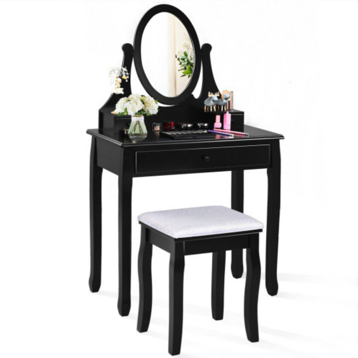 Bathroom Vanity Wooden Makeup Dressing Table Stool Set