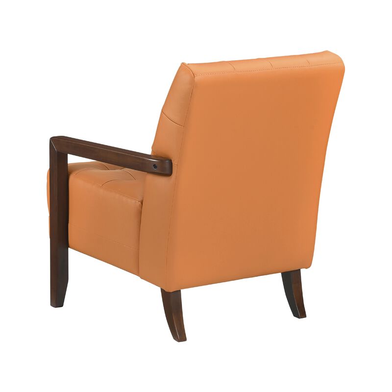 Lenie Accent Armchair, Button Tufted Orange Leather, Walnut Brown