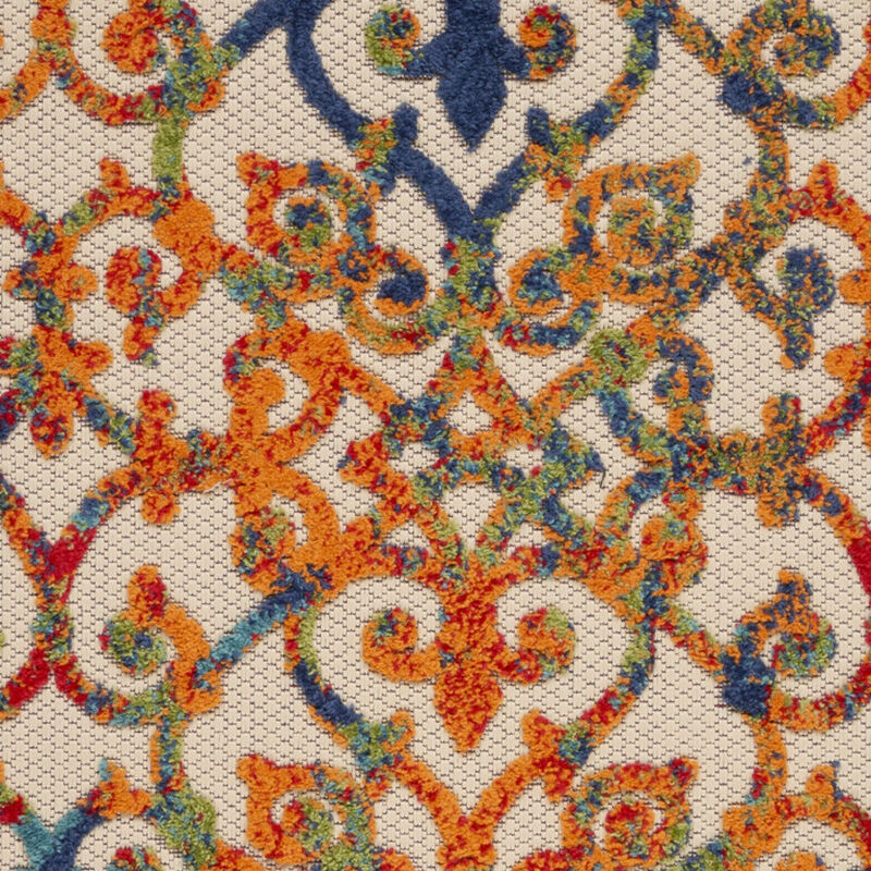 HomeRoots 3' X 4' Navy Blue Beige Green Orange And Red Trellis Indoor Outdoor Area Rug image number 3