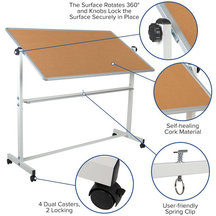 Flash Furniture 62.5"W x 62.25"H Reversible Mobile Board and White Board with Pen Tray