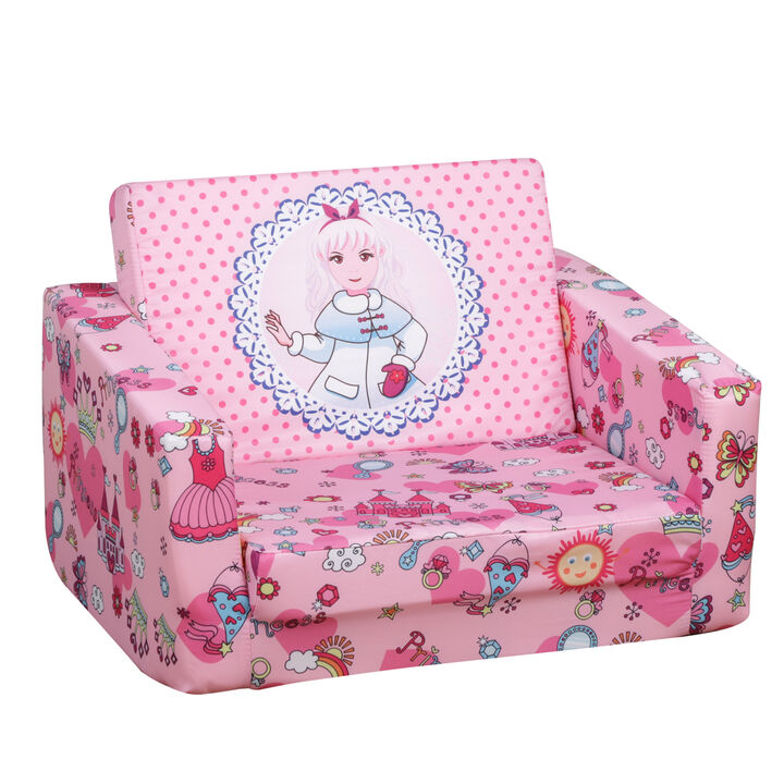 Indoor Childrens Sofa/Bed for Napping w/ Removeable Cushion for 3-6 Years, Pink