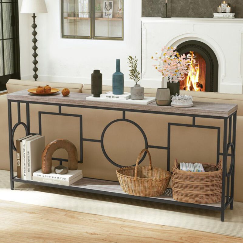 Hivvago 2-Tier Faux Marble Top Console Table with Storage Shelf for Hallway