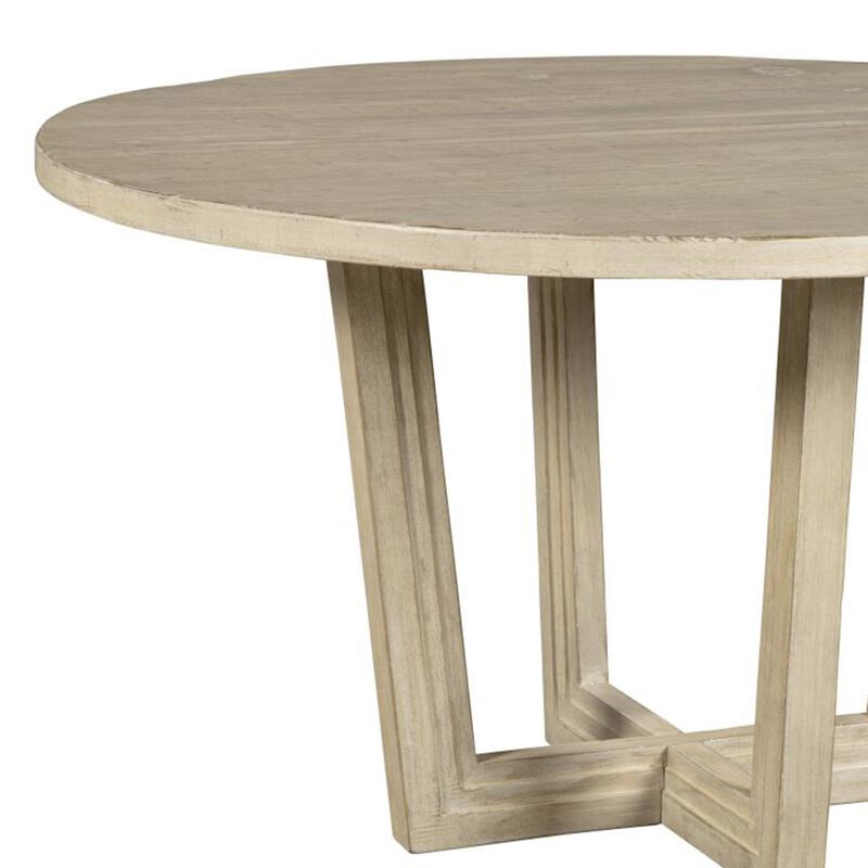 Lasa Dining Table, 54 Inch Round Pine Wood Top, Whitewash Cross Base - Benzara