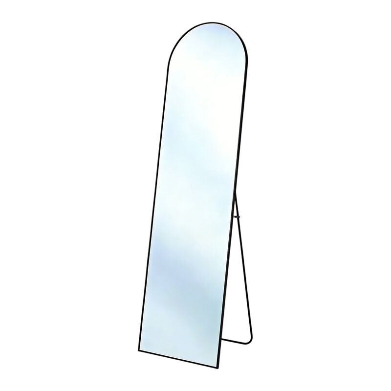 HomeRoots 57" Black Aluminum Arch Freestanding And Wall Mounted Framed Full Length Mirror image number 3