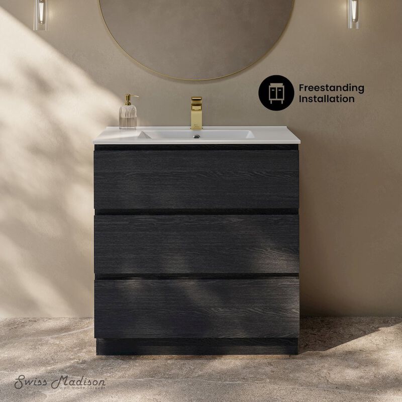 Liberte 30" Freestanding Bathroom Vanity in Black Oak with Sink Top image number 1